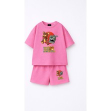 Fasardi Super Bear Adventure Süper Ayı Baskılı Oversize %100 Pamuk Tişört Şort 2li Çocuk Takım