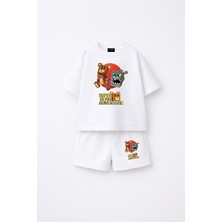 Fasardi Super Bear Adventure Süper Ayı Baskılı Oversize %100 Pamuk Tişört Şort 2li Çocuk Takım
