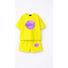 Fasardi Manifest Girls Logo Baskılı Oversize %100 Pamuk Tişört Şort 2li Çocuk Takım
