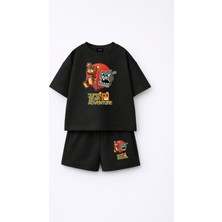 Fasardi Super Bear Adventure Süper Ayı Baskılı Oversize %100 Pamuk Tişört Şort 2li Çocuk Takım