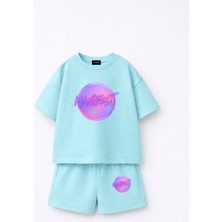 Fasardi Manifest Girls Logo Baskılı Oversize %100 Pamuk Tişört Şort 2li Çocuk Takım
