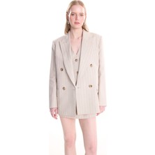 Ted Baker Bej Kadın Oversize Çizgili Blazer TBWRJC1018-7