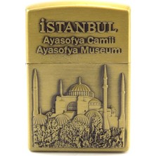 UltraMint Istanbul Ayasofya Temalı Eskitme Sarı Metal Gazlı Çakmak