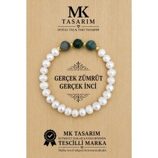 MK Tasarım Gerçek Inci Gerçek Zümrüt Bileklik MK.7000.827- Rahatlık-Dinginlik-Enerji- Stres Bilekliği