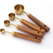 PudraLuna 4'lü Mini Gıda Ölçek Seti Ahşap Saplı Gold, Kahve, Şeker, Baharat, Kabartma Tozu Ölçeği