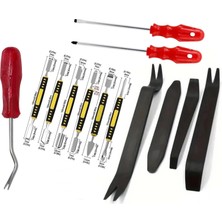 Orjinalcim Iki Yönlü Metal ve Plastik Oto Ön Panel Teyp Torpido Kapı Döşeme Klips Sökme Aparatı Tornavida Levye 13 Parça ST09