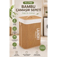 Funny Life 70 Lt Bambu Çamaşır Sepeti Kapaklı Katlanabilir Kirli Çamaşır Sepeti Çıkarılabilir Astarlı