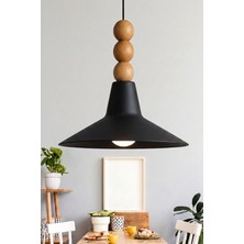 UltraMint Bohem Ahşap Boncuklu Siyah Metal Sarkıt, 30 Cm, Mutfak ve Salon Aydınlatması