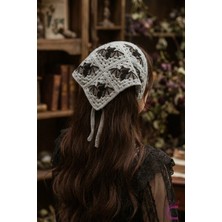 Cinderella Retro Gotik Yarasa Motifli El Örgüsü Saç Bandanası - Tatil Günlük File Örme Üçgen Bandana