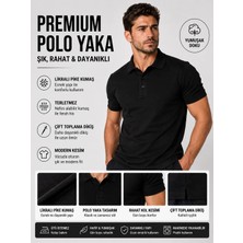 Luxic Core Erkek Polo Yaka Siyah Tişört Likralı Pike Kumaş Terletmez Rahat Günlük