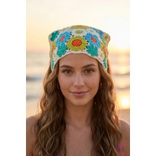 Cinderella Güneş Papatya Çiçek Motifli Bohem Örgü Üçgen Bandana Renkli - Yazlık Delikli File Örme Saç Bandanası