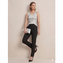 Sibel Günay Butik Gümüş Varaklı Likralı Açık Yaka Kadın Body