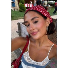 Cinderella Bordo Saten Puantiyeli Fular Saç Bandanası - Retro Vintage Kadın Aksesuarı Saç Bandı