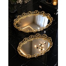 Şahane Home 2 Li Oval Zincir Tepsi-Gold