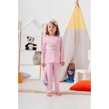 Babydonat Unicorn Desenli Çanta ve Maskeli % 100 Pamuk Kız Çocuk Pijama Takımı