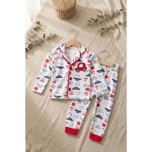 Babydonat Araba Nakışlı % 100 Pamuk Yakalı Erkek Çocuk Pijama Takımı 1-6 Yaş