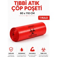 MSE HOLD Tıbbi Atık Poşeti 80X110 1 Rulo 10 Adet Kırmızı Tıbbi Çöp Poşeti Sızdırmaz Dayanıklı