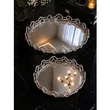 Şahane Home 2 Li Yuvarlak Zincir Tepsi-Gümüş