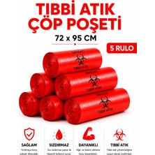 MSE HOLD Tıbbi Atık Poşeti 72X95 5 Rulo 50 Adet Kırmızı Tıbbi Çöp Poşeti Sızdırmaz Dayanıklı