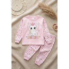 Babydonat Taçlı Fil Desenli % 100 Pamuk Kız Çocuk Pijama Takımı
