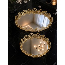 Şahane Home 2 Li Yuvarlak Zincir Tepsi-Gold