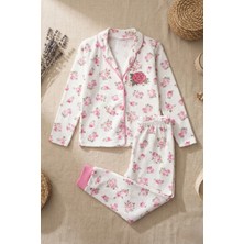 Babydonat Gül Nakışlı % 100 Pamuk Kız Çocuk Pijama Takımı
