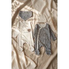 Babydonat Leopar Desenli % 100 Pamuklu Kız Bebek 4'lü Tulum Seti 0-6 Ay