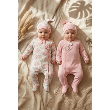 Babydonat Çiçek Desenli % 100 Pamuk Kız Bebek 4'lü Tulum Takımı