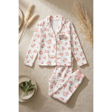 Babydonat Gül Nakışlı % 100 Pamuk Kız Çocuk Pijama Takımı