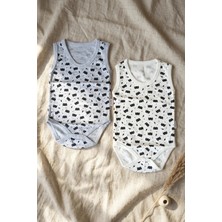 Babydonat 2'li %100 Pamuklu Kolsuz Bebek Zıbın Takımı - Maske Desenli Gri ve Ekru Unisex Bebek Body Seti
