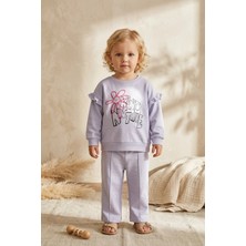 Babydonat Kız Çocuk Kind Nature Baskılı Fırfır Detaylı Lila Eşofman Takımı - Pamuklu Rahat Kesim Iki Iplik Set