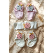 Babydonat Pina Bloom Kristal Taşlı Ananas Figürlü Bebek Çorap ve Bandana Seti 0-6 Ay - 3 Parça Lüks Newborn Hediye Seti