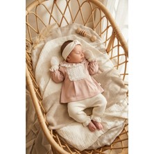 Babydonat Kız Bebek Tarçın Dantel Yakalı Hastane Çıkışı ve Ekru Fitilli 5'li Boho Set - %100 Yumuşak Pamuk