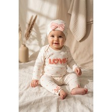 Babydonat %100 Pamuklu Mia Love Kalp Desenli Fiyonk Detaylı 3'lü Bebek Takımı - Somon /beyaz 3-9 Ay
