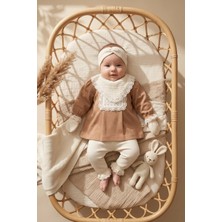Babydonat Kız Bebek Tarçın Dantel Yakalı Hastane Çıkışı ve Ekru Fitilli 5'li Boho Set - %100 Yumuşak Pamuk