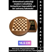 Wintoup #satranç Özel Model Aile Ev Arkadaş Hediye Cafe Kamp Piknik Zeka Strateji Beceri Geliştirici Eğlenceli Taşınabilir Mıknatıslı Taşlı Katlanabilir Çekmeceli Ahşap Yuvarlak Satranç Takımı 18.5 cm