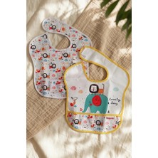 Babydonat Safari Bliss 2'li Su Geçirmez Cepli Bebek Mama Önlüğü - Leke Tutmaz Silinebilir Safari Desenli Mama Önlüğü Seti 0-12 Ay