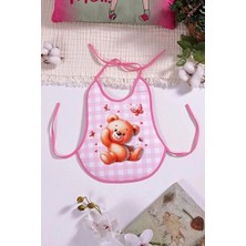 Babydonat Ekose Pembe Bear Desenli Sıvı Geçirmez Armut Önlük Boyundan ve Belden Bağlamalı 6-18 Ay