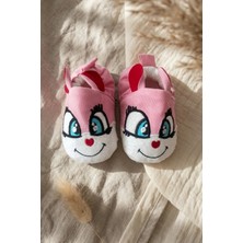 Babydonat Mallow Rabbit Pembe Tavşan Figürlü Nakışlı Bebek Patiği - Yumuşak Dokulu Kaydırmaz Ev Ayakkabısı
