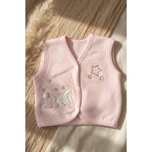 Babydonat Mia Bunny Pudra Pembe Tavşan Nakışlı Pamuklu Bebek Yeleği - Yumuşak Dokulu Antialerjik Bebek Yeleği