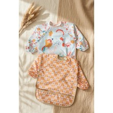 Babydonat Minivibe 2'li Set Sıvı Geçirmez Uzun Kollu Mama ve Aktivite Önlüğü - Blw Uyumlu, Leke Tutmaz, Kuş ve Çiçek Desenli 6-24 Ay