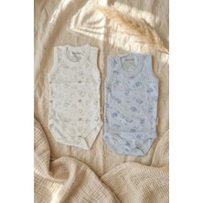 Babydonat %100 Pamuklu Ayıcık Desenli Kolsuz 2'li Bebek Zıbın Body Seti - Mavi ve Beyaz Renk Seçeneği 0-12 Ay