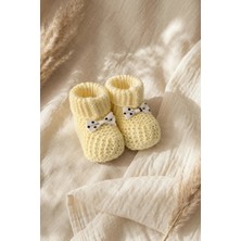 Babydonat Mimoza El Örgüsü Görünümlü Fiyonk Detaylı Pastel Sarı Bebek Patiği - Yenidoğan ve Bebek Hediyelik Yumuşak Dokulu Patik