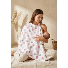 Babydonat Stella Safir Pembe Yıldızlı Pamuklu Emzirme Önlüğü - Nefes Alabilir Kumaş, Ayarlanabilir Boyun Askılı Anne Bebek Bakım Örtüsü