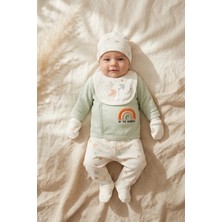 Babydonat Aura Rainbow 5’li Yenidoğan Bebek Hastane Çıkış Seti - %100 Pamuklu Mint Yeşili Nakışlı Zıbın ve Patikli Takım