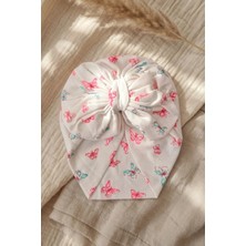 Babydonat Papillon Serisi Butterfly Desenli Fiyonklu Bebek Bone 6-12 Ay - %100 Pamuklu Esnek Ribana Bebek Saç Aksesuarı