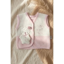 Babydonat Mila Sweet Bear Kız Bebek Pamuklu Kapitone Yelek - Pudra Pembe Nakışlı ve Ayıcık Figürlü Antialerjik Yumuşak Doku