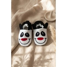 Babydonat Pandajoy Sevimli Panda Figürlü Yumuşak Dokulu Kaymaz Tabanlı Bebek Ev Pandufu - Beyaz/siyah