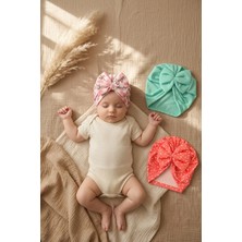 Babydonat Lia Premium 3'lü Büyük Fiyonklu Bebek Saten Bone - Yumuşak Esnek Pamuklu Kumaş, Şık ve Rahat Bebek Şapkası