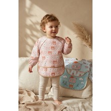 Babydonat Teddy Guard Sıvı Geçirmez Uzun Kollu Bebek Mama Önlüğü 2'li Set - 6-24 Ay Leke Tutmaz Blw Uyumlu Ayıcık Desenli Mama Önlüğü